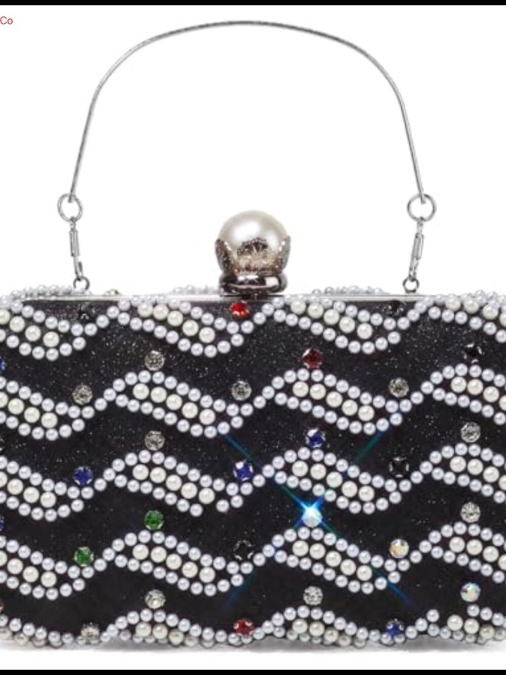 Pearl Rhinestone Evening Clutch Wavy Beaded Hardcase Bag with Chain